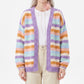 Multicolor Striped Open Front Knit Cardigan Sweater