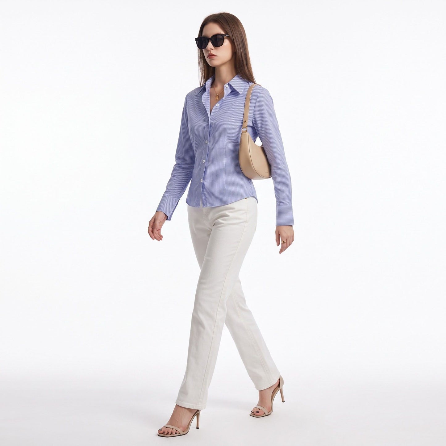 Striped Button Down Long Sleeve Collared Shirt