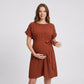 Maternity Short Sleeve Dress with Tie Waist and Relaxed A-Line Fit