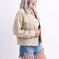 Cropped Button Front Shirt Jacket with Patch Pockets
