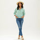 Striped Button Down Blouse with Collar Three Quarter Sleeve Peplum Hem Pocket Detail Casual Shirt
