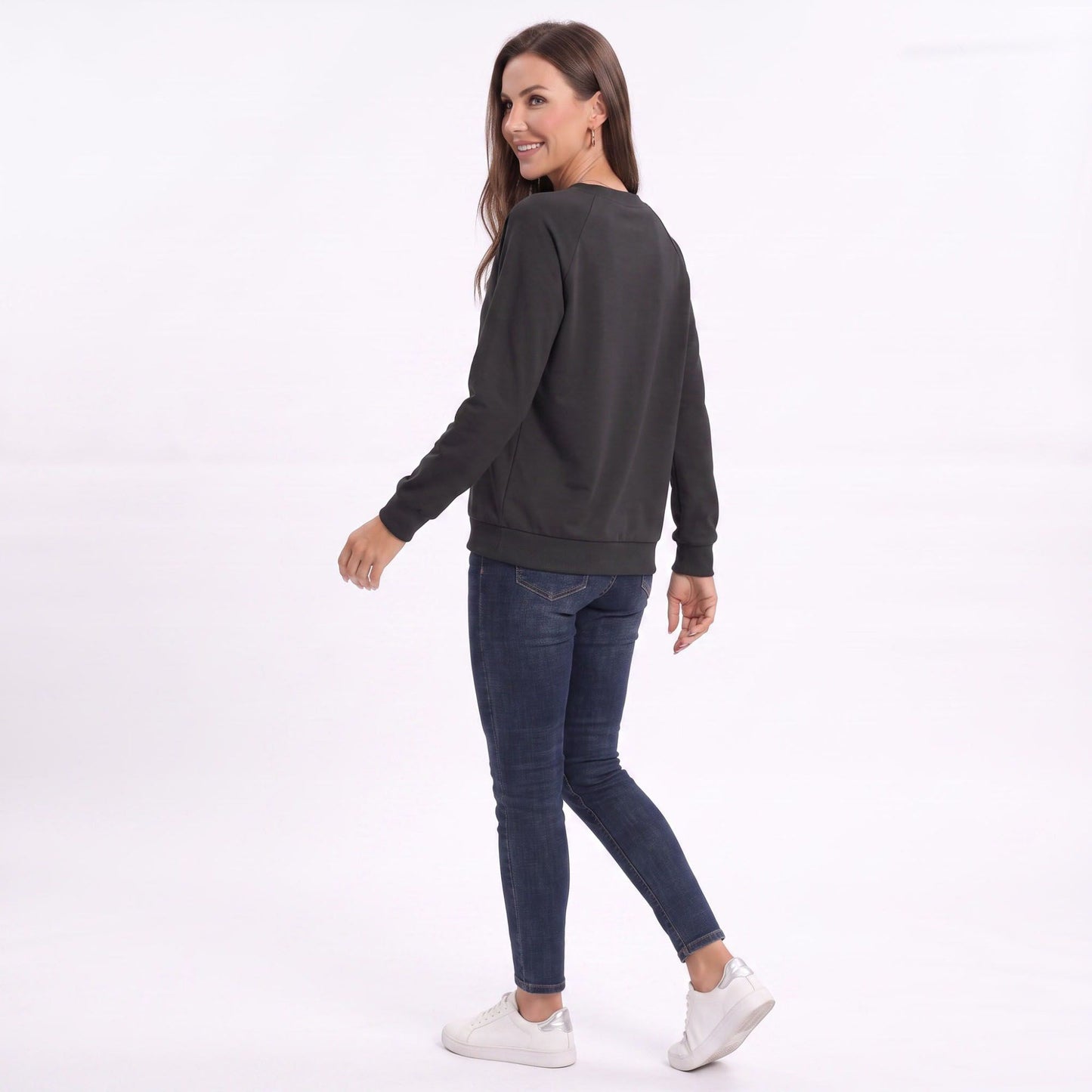 Long Sleeve V-Neck Sweatshirt with Raglan Sleeves