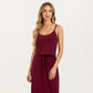 Sleeveless Midi Dress with Spaghetti Straps and Adjustable Drawstring Waist Relaxed Fit Silhouette