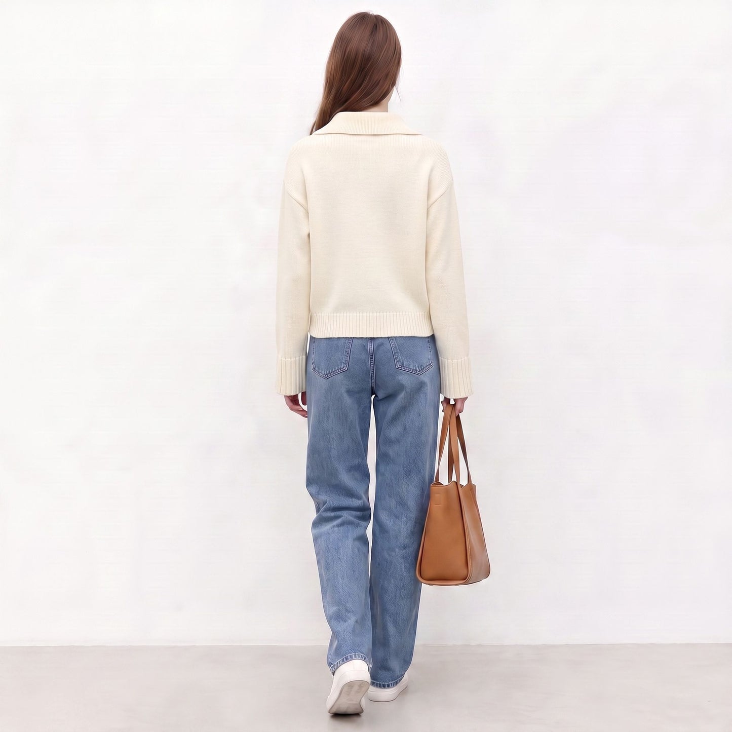 Cable Knit Collared Sweater with Flared Cuffs