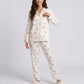 2-Piece Set Heart Print Button Front Pajama Top and Straight Leg Lounge Pants