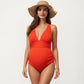 Maternity Ribbed One-Piece Swimsuit with Plunging Neckline and Ruched Waist
