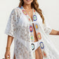 Lace Swim Cover Up Cardigan with Crochet Trim Floral Pattern Open Front and Relaxed Sleeves