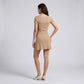 Short Sleeve Rib Knit Mini Dress with Button Front and Scoop Neck