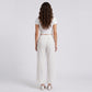 White Crinkle Wide Leg Pants Elastic Drawstring Waist Lace Trim Boho Trousers