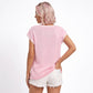 V Neck Sweater Top Contrast Trim Dolman Short Sleeve Knit