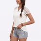 Lace Sleeve Top Split Neck Short Sleeve Relaxed Fit T-Shirt