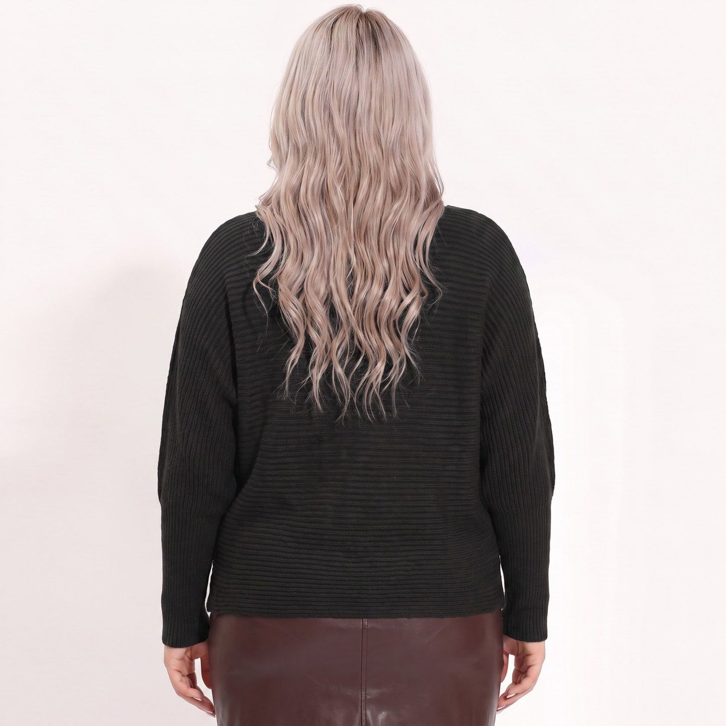 Plus Size Boat Neck Dolman Sleeve Pullover Sweater