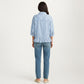 Striped Button Down Blouse with Collar Three Quarter Sleeve Peplum Hem Pocket Detail Casual Shirt