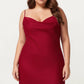 Plus Size Satin Slip Nightgown with Adjustable Spaghetti Straps Midi Length Relaxed Fit Sleepwear Dress