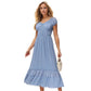 Lace Cap Sleeve Maxi Dress with Flared Hem