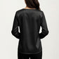 Satin V-Neck Blouse with Long Balloon Sleeves and Wide Cuffs