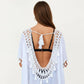 Sheer Crochet V Neck Swim Cover Up Poncho with Tassel Trim and Flowy Silhouette