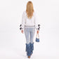 Pointelle Knit Bow Sleeve Crew Neck Long Sleeve Sweater