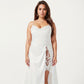 Plus Size Satin Wrap Nightgown with Lace Trim Adjustable Spaghetti Straps Side Tie Midi Length Sleepwear Dress