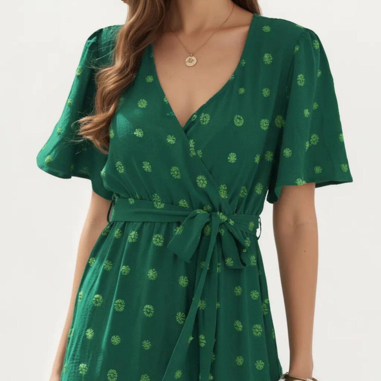 Short Sleeve Maxi Dress with Wrap Front Waist Tie and Tiered Skirt