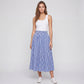 Gingham Midi Skirt with Smocked Waistband, Gathered A-Line Shape and Side Pockets