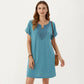 Short Sleeve Shift Dress with Split V Neck Embroidered Detail Relaxed Fit Casual Tunic Dress