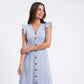 Striped Button Front Flutter Sleeve Midi Dress