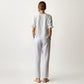 Ruffle Neck Blouse with Short Puff Sleeves and Textured Linen-Like Fabric