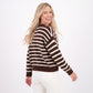 Striped Button-Front Crew Neck Knit Cardigan
