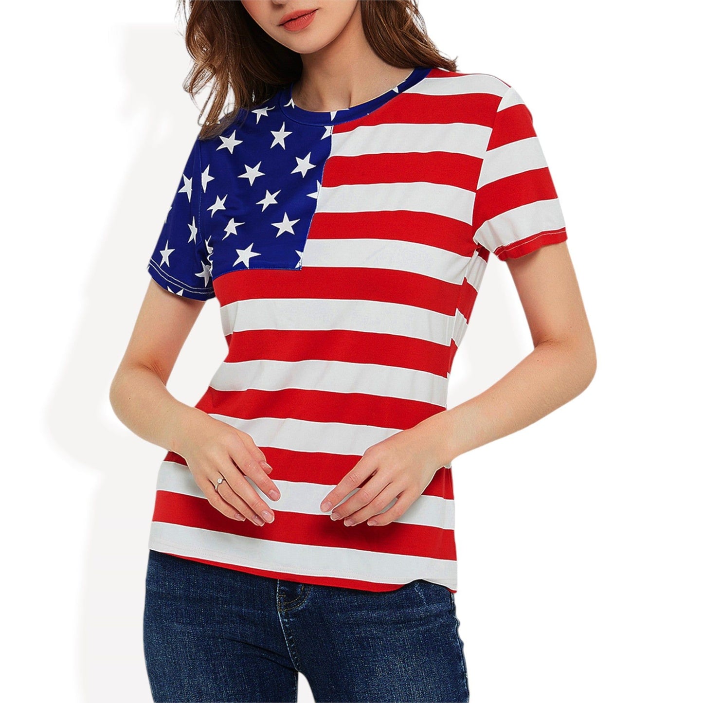 American Flag Short Sleeve T-Shirt with Star Stripe Design