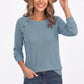 Waffle Knit Button Shoulder Raglan Long Sleeve Top