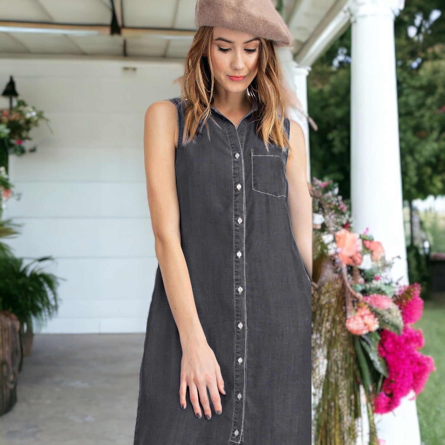 Classic Button-Down Collar Denim Shirt Dress