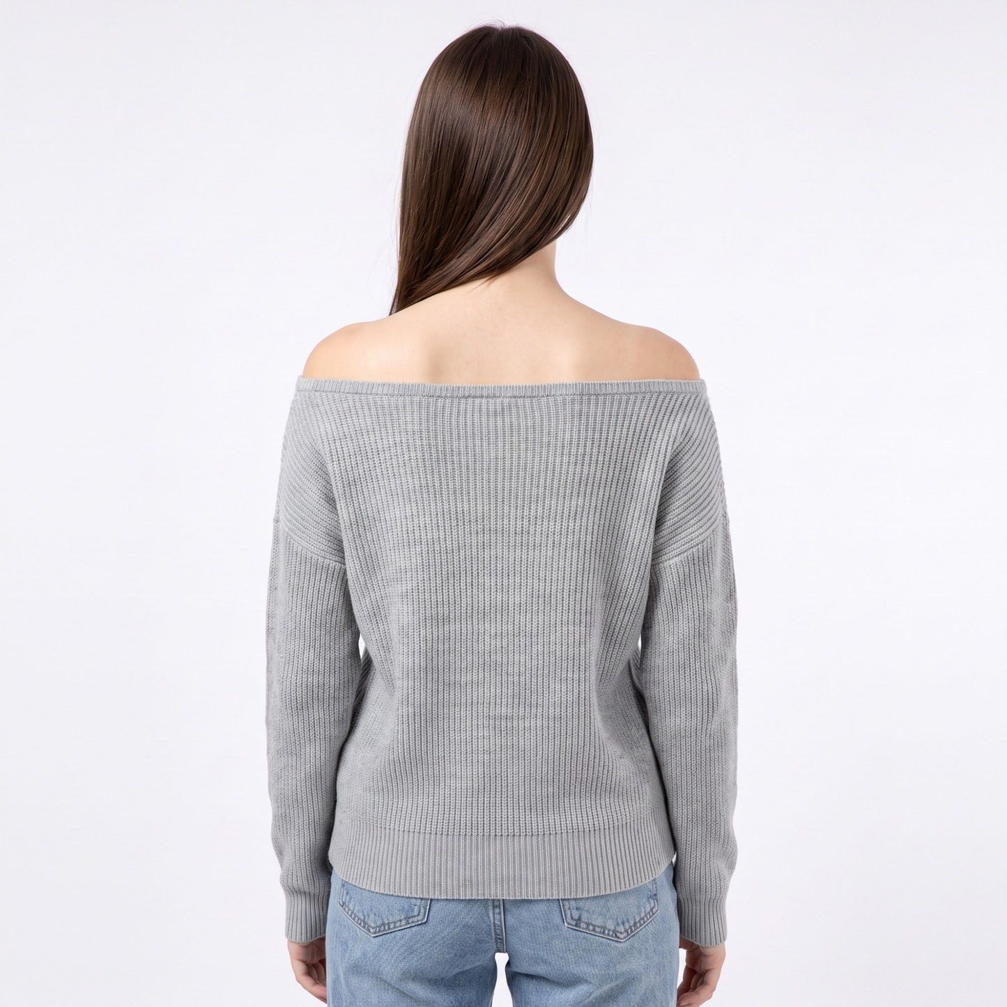 Off Shoulder Ribbed Knit Pullover Sweater