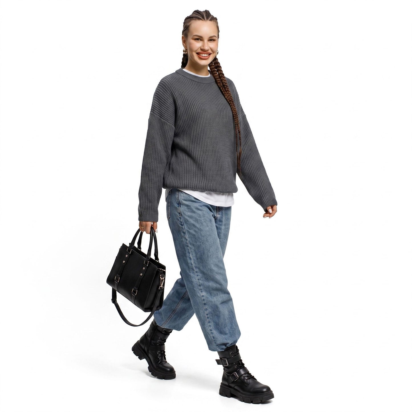 Oversized Chunky Knit Crewneck Pullover Sweater