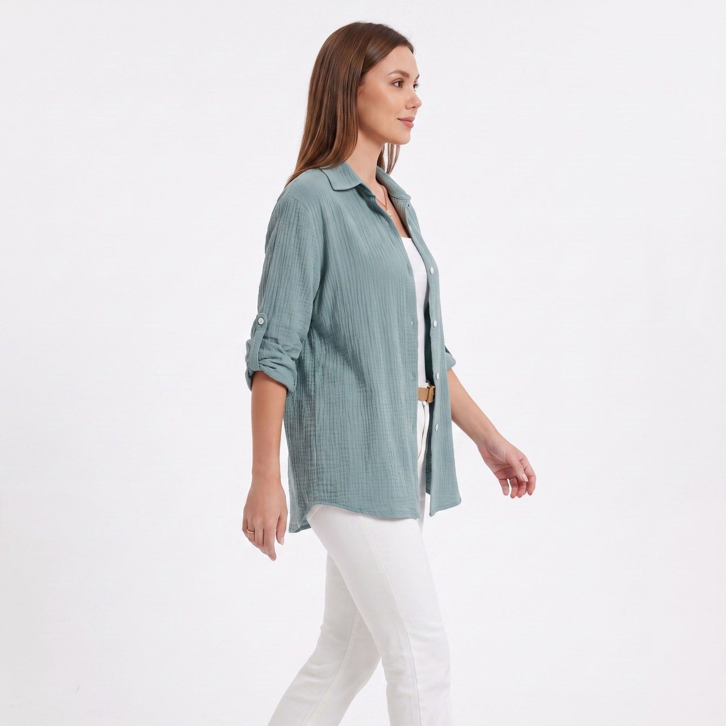 Long Sleeve Button Down Shirt with Collared Neckline