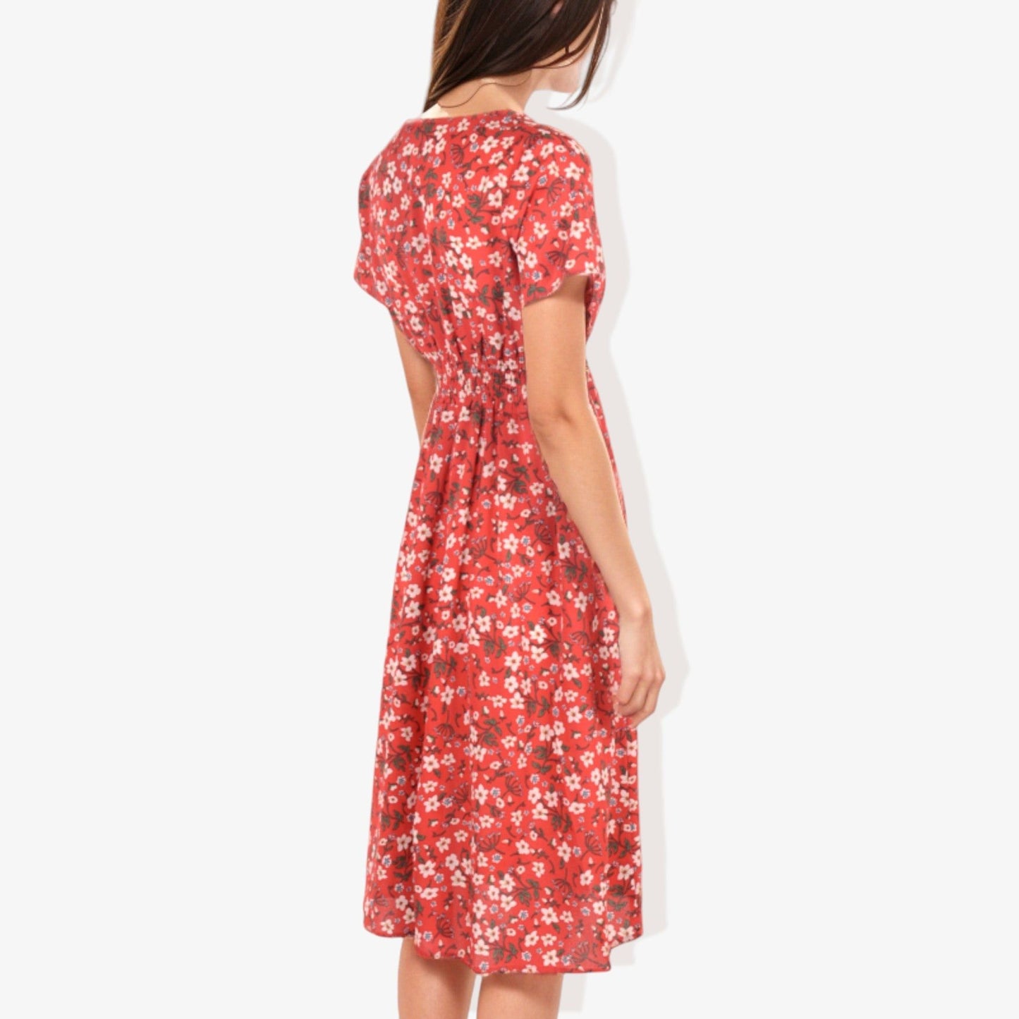 Cross Front Floral Print Dress with Smocked Waist