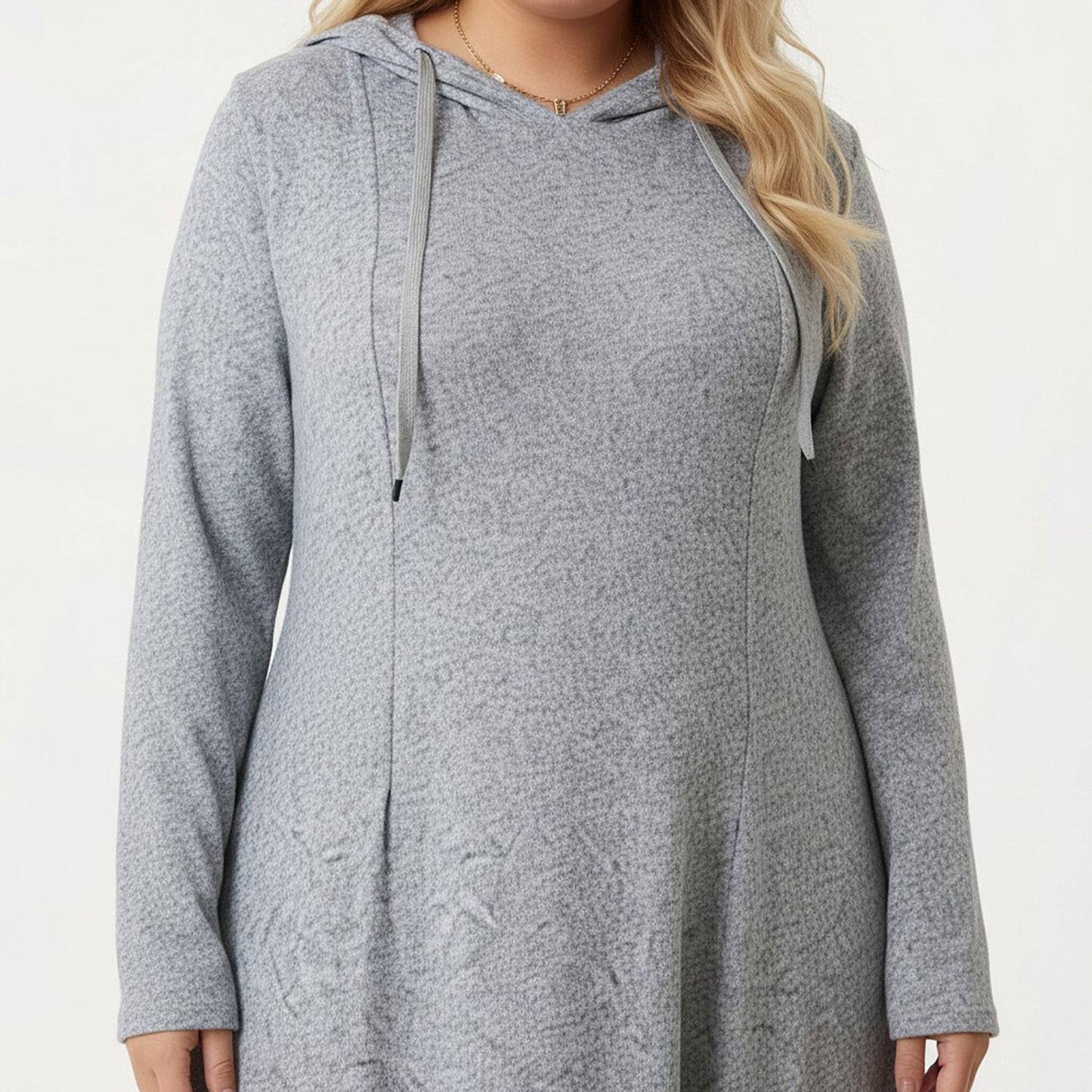 Plus Size Long Sleeve Hooded Maxi Dress with Relaxed Fit Silhouette and Soft Flowy Hem