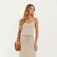 Sleeveless Midi Dress with Spaghetti Straps and Adjustable Drawstring Waist Relaxed Fit Silhouette
