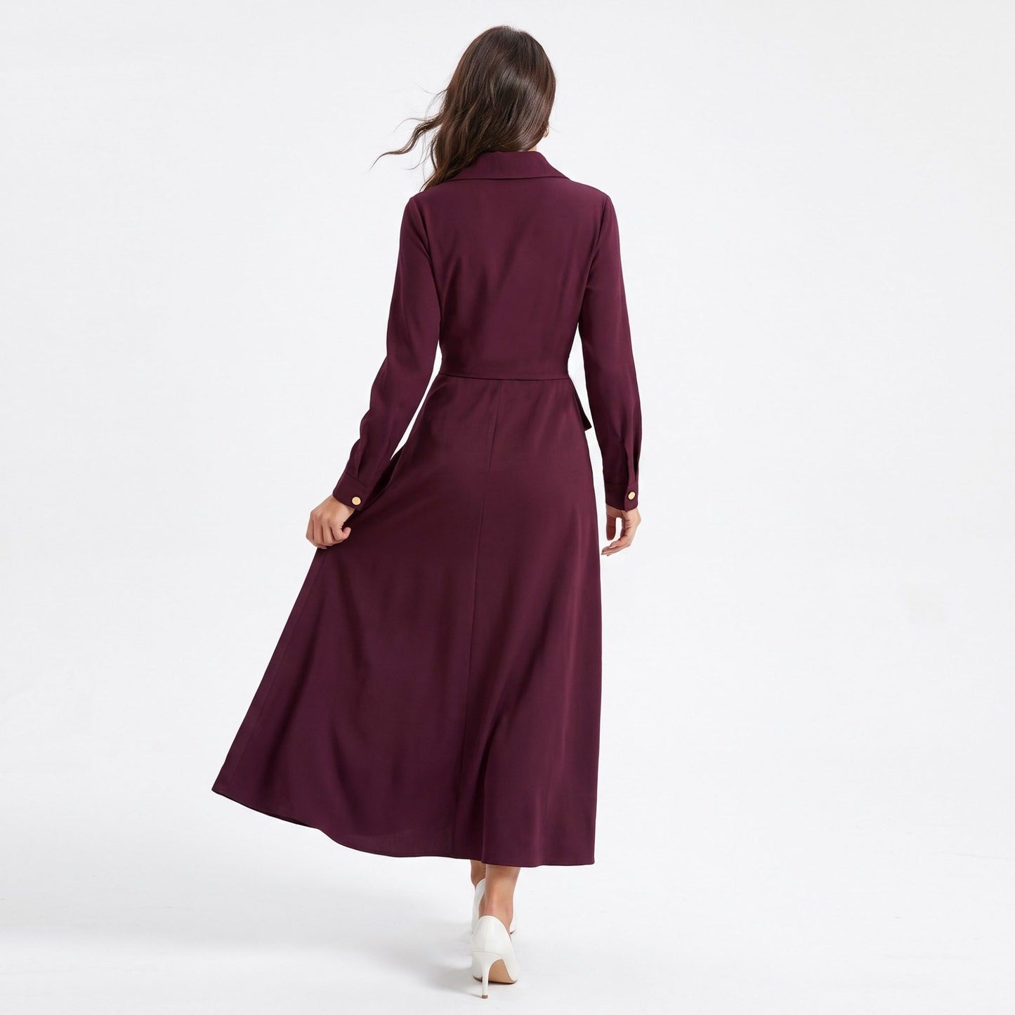 Long Sleeve Belted Trench Coat with Notched Lapels and Button Front