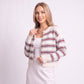 Striped Crewneck Button-Front Cardigan Sweater