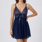 Lace Babydoll Chemise with V Neck Ribbon Bow and Flowy Skirt