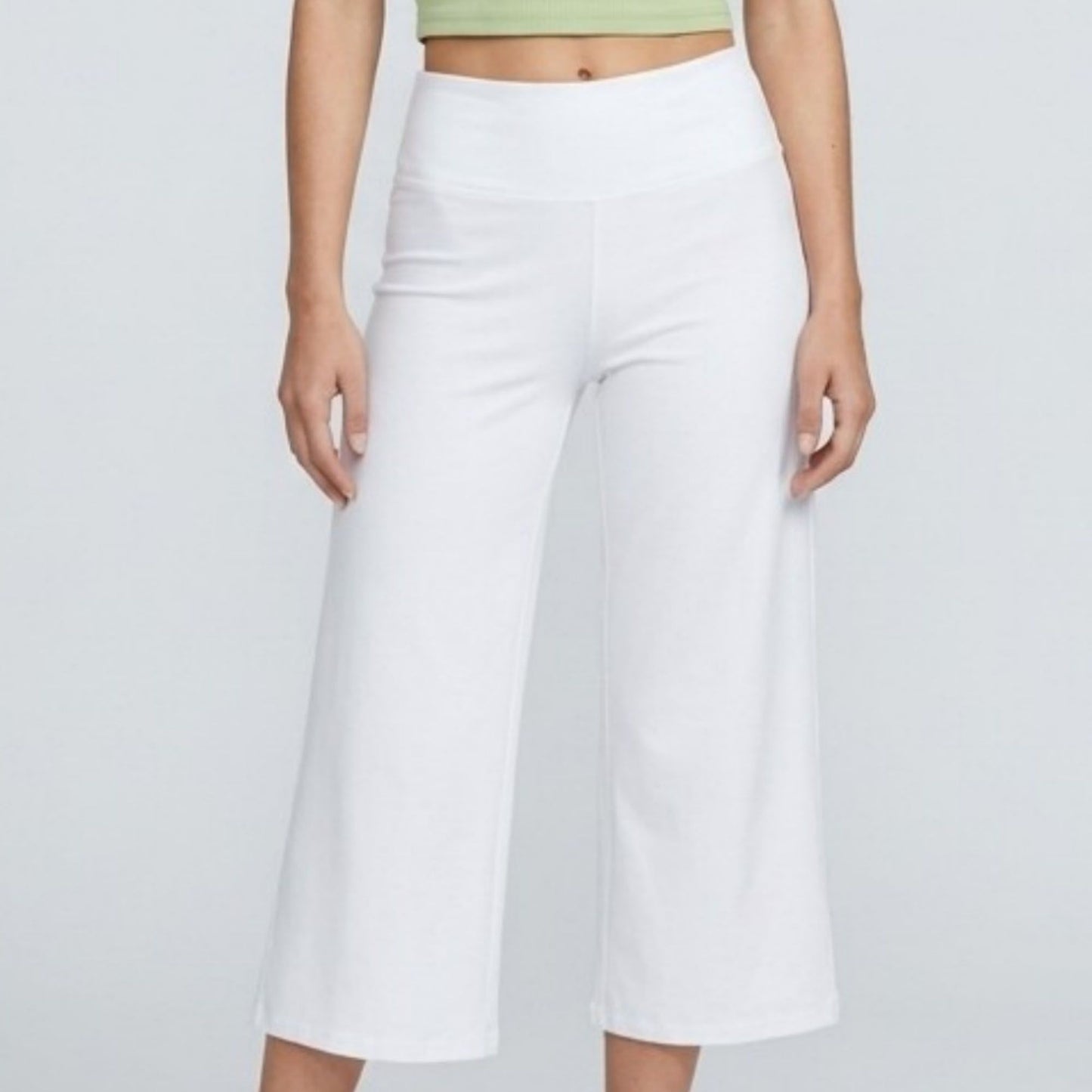 Foldover Waistband Cropped Wide-Leg Trousers