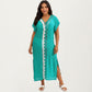 Maxi Swim Cover Up Dress with Crochet Trim V Neck Short Sleeves Relaxed Lightweight Fit