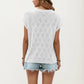 Short Sleeve Knit Top with Floral Eyelet Pattern and Ribbed Crew Neck