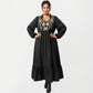 Plus Size Long Sleeve V Neck Dress with Floral Embroidered Bodice and Flowy Tiered Skirt