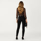 Satin Button Down Blouse with Collared Neckline and Three Quarter Sleeves