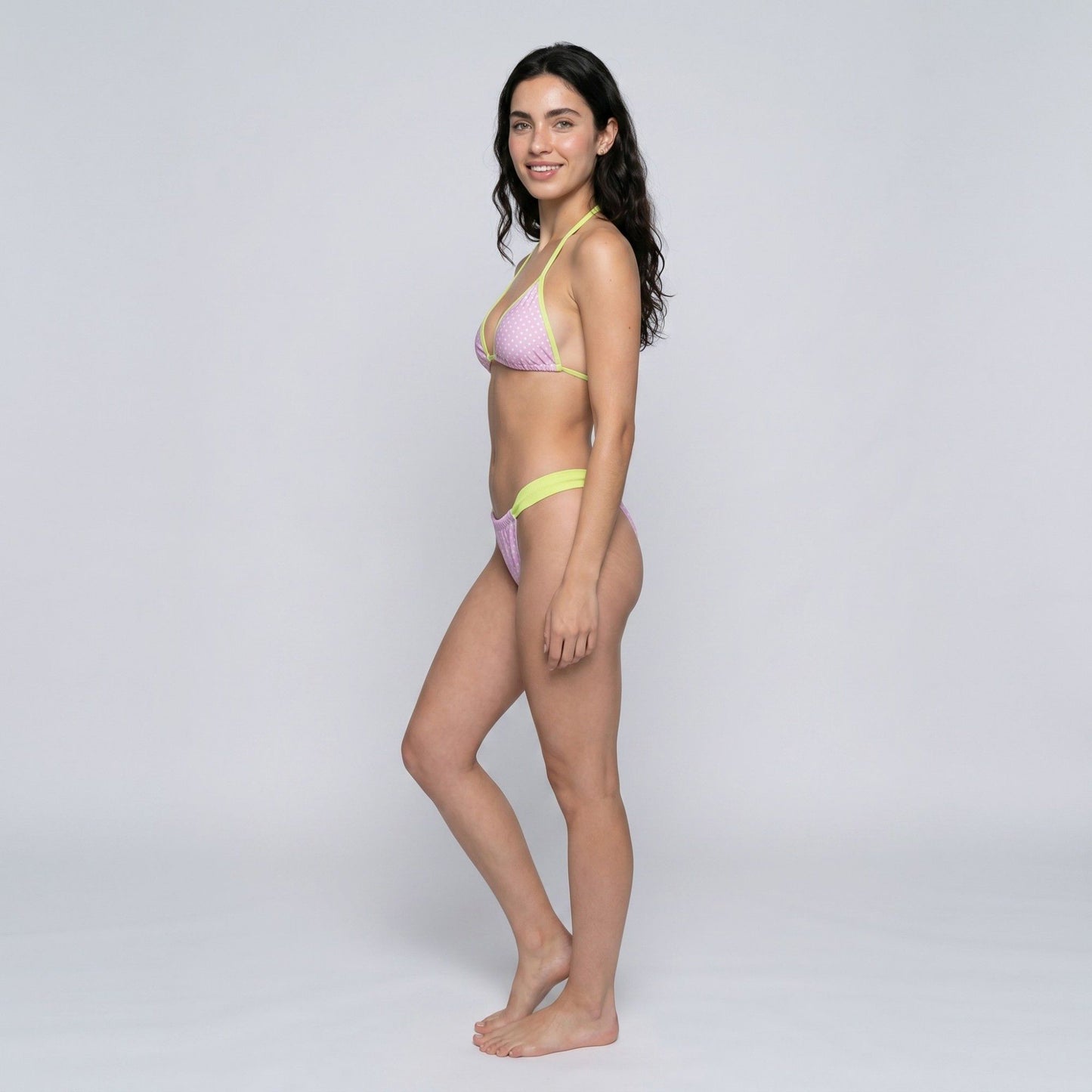 2 Piece Polka Dot Triangle Bikini Set with Contrast Trim