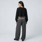 Contrast Foldover Waistband Full-Length Wide-Leg Trousers