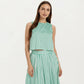 Sleeveless Striped Two Piece Set Crop Top and Midi Skirt with Back Button Detail Flowy High Waist Set