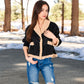 Faux Shearling Jacket with Shawl Collar and Contrast Trim